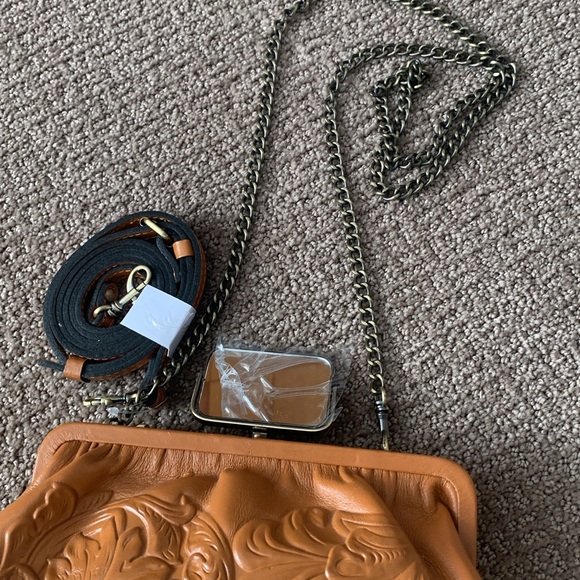 Patricia Nash Ealing Cognac Floral Tooled Leather Clutch Crossbody Bag Like New - Picture 5 of 9